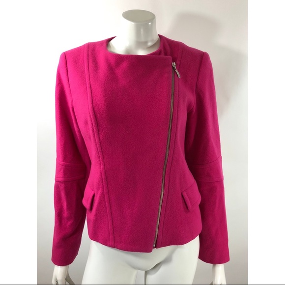 Louben Jackets & Blazers - Louben Jacket Size 12 Hot Pink Asymmetrical Zipper